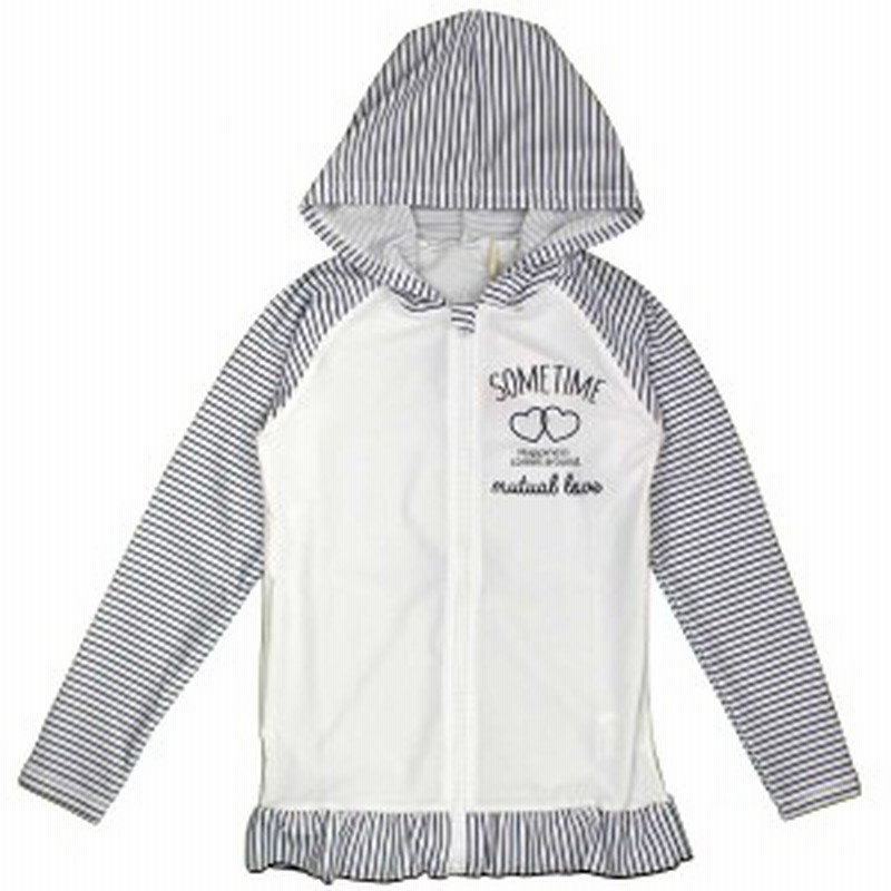 女の子 ジュニア 長袖ラッシュガード フード付 ボーダー柄 フルジップアップ Uv 紫外線 日焼け防止 ホワイト ネイビー 130cm 140cm 150 通販 Lineポイント最大1 0 Get Lineショッピング