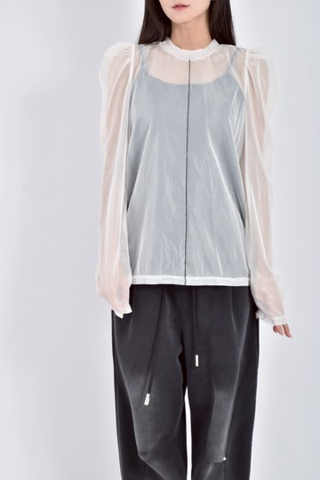 (L) solace質感紡紗透膚罩衫感白色長袖上衣