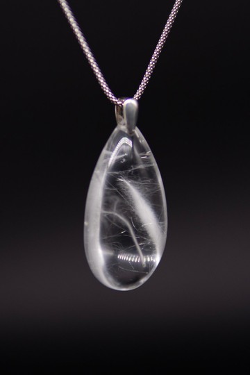 狐尾 - 絕美白兔毛 淨透白水晶 S925銀項鏈 招財 緩解壓力焦慮