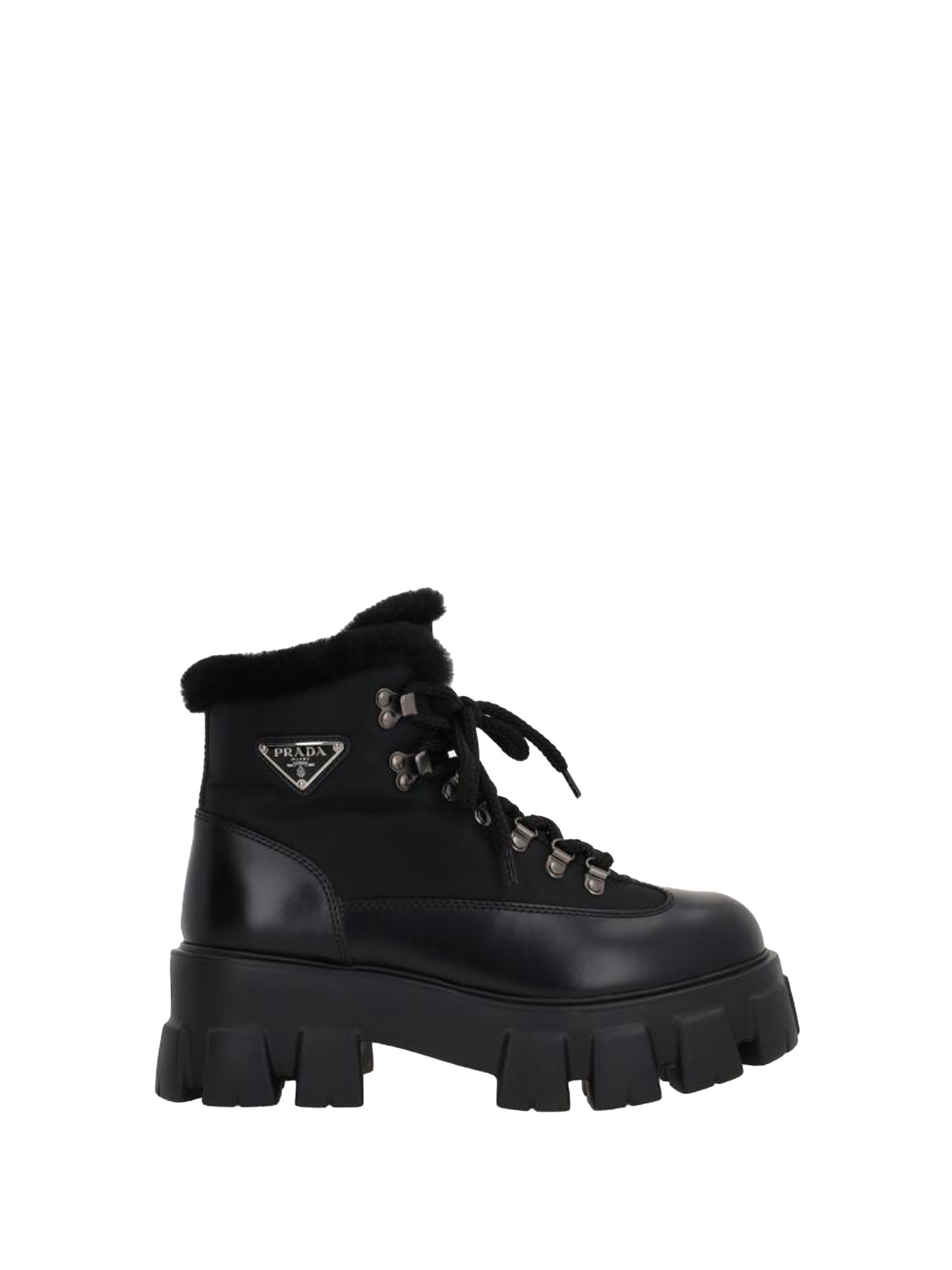 Prada Monolith Ankle Boots In Leather And Nylon