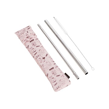 Hiromimi LINE FRIENDS 不鏽鋼吸管包組 Cony款  粉色  4件  1組