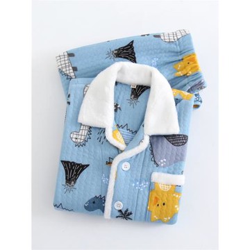 秋冬男孩寶寶中大童卡通薄純棉三層夾棉家居服套裝兒童睡衣男童