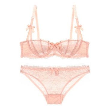 歐美性感誘惑蕾絲超薄款透明透視無墊半杯乳罩少女文胸套裝夏季新