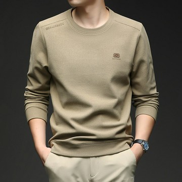 長袖圓領春秋冬新款男士衛衣親膚百搭超柔高級感中年商務男士t恤鑫弘-衣錦男裝