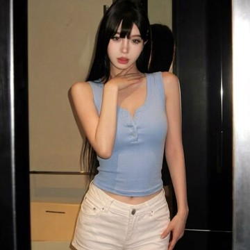 美式吊帶背心女 夏季薄款 甜美風蝴蝶結V領背心女 洋氣紐扣無袖T恤 修身顯瘦 內搭外穿 純欲性感 辣妹短款上衣