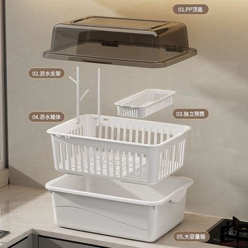精選好物🌈碗筷收納盒放碗碟收納架廚房家用多功能防塵瀝水置物架碗櫃收納盒
