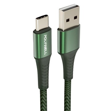 POLYWELL 寶利威爾 USB-Type-C 公對公編織充電線  0.5m  綠色  1條