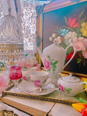 1950年德國百年手工手繪骨瓷咖啡杯兩件組 庫存品下午茶骨瓷杯組