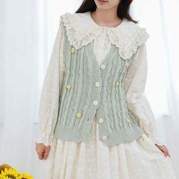 復古鉤花針織背心590830