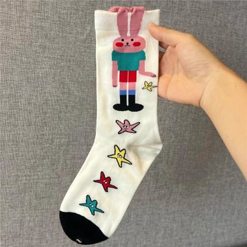 女童襪子春秋款多巴胺兒童中筒襪純棉ins韓秋冬卡通兔子女孩潮襪