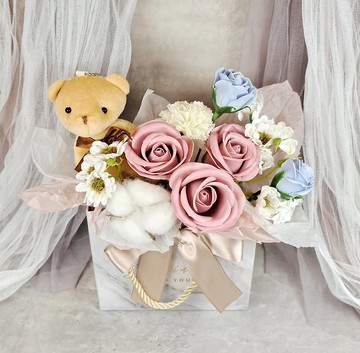 永生棉花香皂玫瑰小花盒 花籃擺設 玫瑰桌花 盆花 花禮 母親節