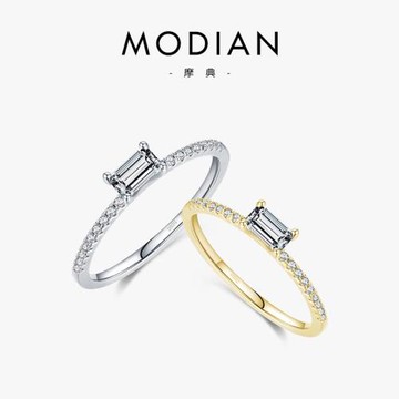 MODIAN設計浮空鑲嵌歐美氣質戒指女925純銀指環14K金色生日禮物
