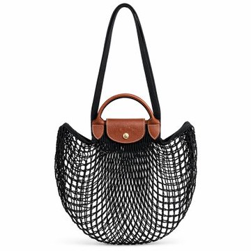 LONGCHAMP LE PLIAGE FILET系列網狀棉質手提/肩背兩用包(大/黑)