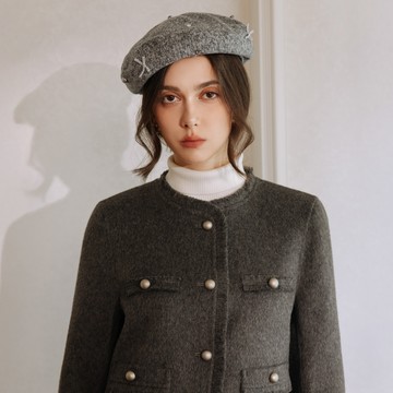 SO NICE 小香風蝴蝶結鉚釘貝蕾帽