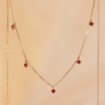 18K金方形紅寶石項鏈 18K Gold The Ruby Square Necklace