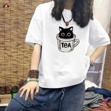 100%純棉 短袖上衣 韓版上衣 夏天上衣 短袖T恤 印花T恤  oversize T恤女 情侶裝 女上衣潮T//薇衣