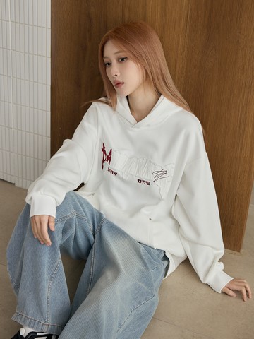 個性不修邊貼布長帽T