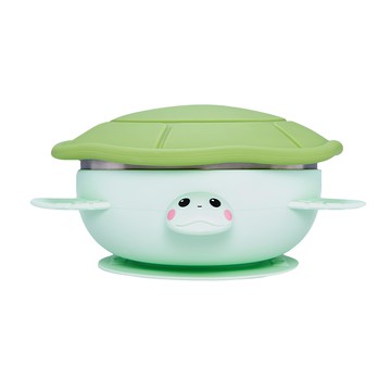 KOM 海洋歷險趣 不鏽鋼兒童矽膠學習碗  碗 + 蓋  綠海龜  1個  綠色