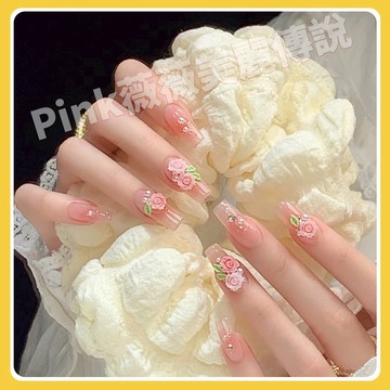 【隔日到貨】24片盒裝立體浮雕穿戴甲穿戴式美甲  短中長款韓式玫瑰美甲貼片 光療假指甲貼片 顯白指甲片成品 可重複使用