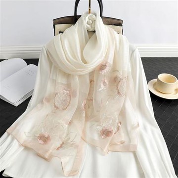 【巴黎精品】真絲絲巾羊毛圍巾-向日葵繡花桑蠶絲薄款女配件9色a1gt14