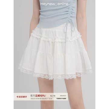 LOVEHEYNEW白色純欲蕾絲a字半身裙女春夏松緊腰小個子顯瘦短裙