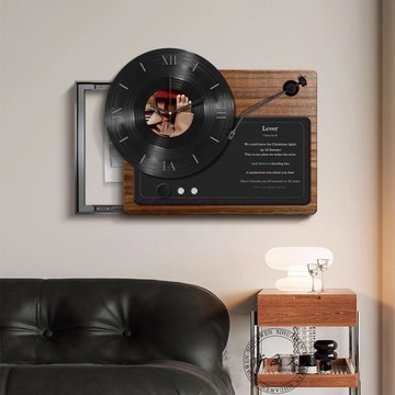 免運 開立發票 掛鐘 鬧鐘 擺鐘 時鐘 壁畫 掛畫 鐘表 黑膠唱片電表箱裝飾畫掛鐘高級感小眾藝術配電箱掛畫餐廳創意鐘表