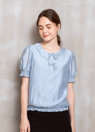 柔和絲光澎袖縮口上衣