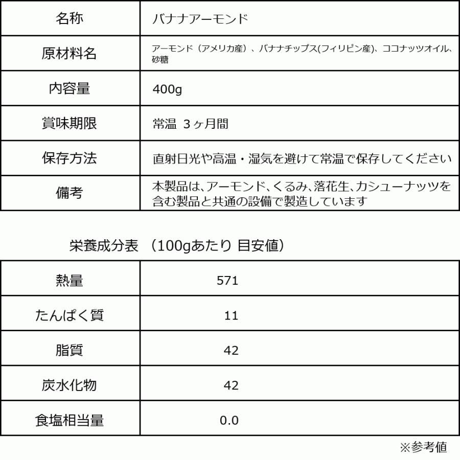 バナナアーモンド 400g×1袋 セール 無塩 バナナチップス 素焼き アーモンド ミックスナッツ 送料無料 メール便限定