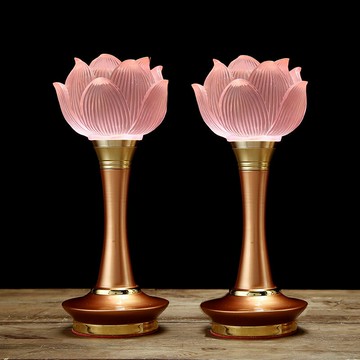 免運 供佛燈 蓮花燈 LED琉璃蓮花燈佛燈長明燈佛供燈佛堂佛具寺廟家用七彩神臺燈一對
