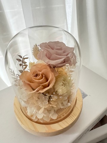 永生花玻璃花盅 夜燈  奶茶裸色系