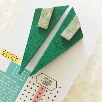 節日禮物 幾何配色皮革耳環 純銀耳針