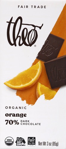 Theo Chocolate Organic 70% Dark Chocolate Bar Orange 3 oz