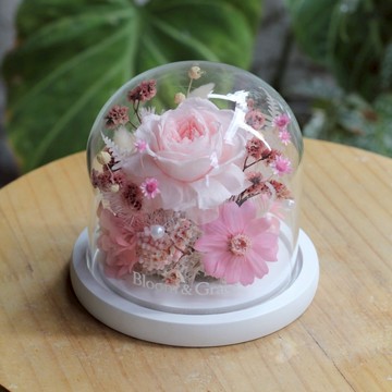 【Bloom & Grace 永生花禮花藝店】淺粉色系精緻永生花盅中型 永生花 送禮 節日送禮 禮物 《全台寄送》