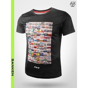 Sanken新款男士運動T恤速干透氣雙拼純色馬拉松短袖輕量化跑步服