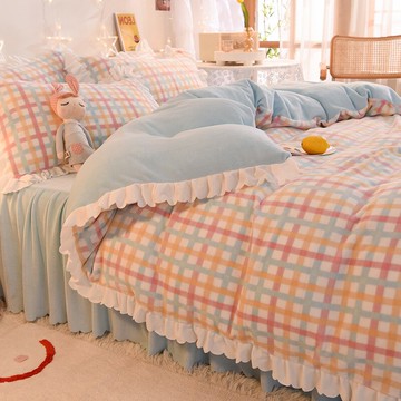 牛奶絨四件套冬季珊瑚絨公主風加厚法蘭絨絨面雙面絨床上床單被套