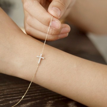 🧡限時免費刻字【OCTOBER 16Th】S925純銀鍍14K金滿鑽十字架手鍊＃CRY1309 開運 生日禮物 閨蜜禮物 情人節禮物 女友禮物 交換禮物 純銀手鍊 客製化禮物  APR 16