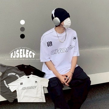 ［FJ select］CHOIZE反光條賽車風短T 短踢 寬鬆 落肩 圓領 短袖上衣 男生短袖 女上衣 情侶 T恤