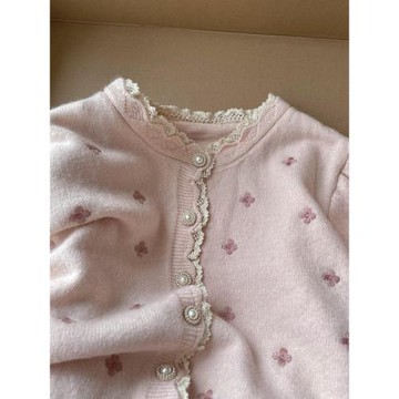 專柜撤回！一線大牌蕾絲邊刺繡花朵毛衣外套女秋冬修身針織開衫潮