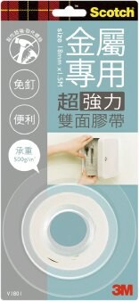 3M V1801 金屬專用 超強利雙面膠帶-18mmX1.5m / 個