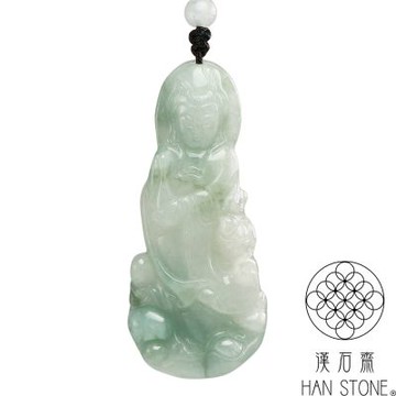 【漢石齋】天然翡翠A貨 觀音玉佩吊墜 細糯種飄花(23*52*7mm)
