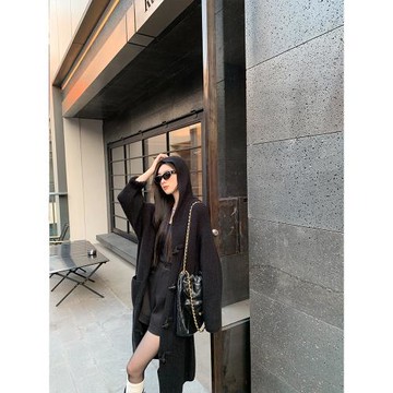 烈兒Lierkiss【羊角扣大開衫】慵懶風牛角扣連帽毛衣長款外套X279