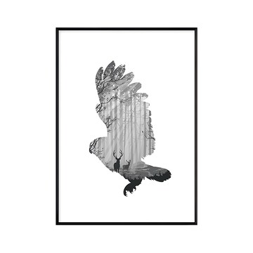 蒼鷹 森林剪影藝術畫  40 x 30cm  黑色框