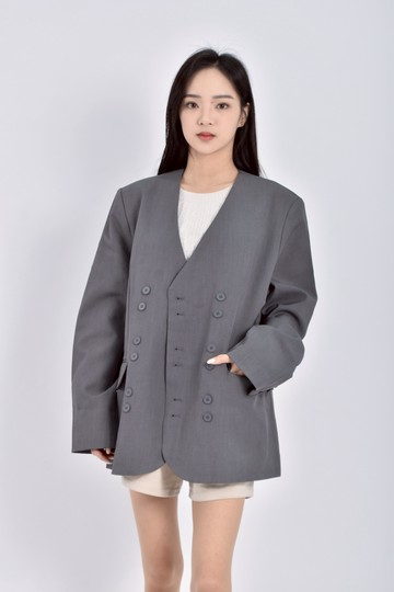 (XL) the lemon質感西裝雙排扣灰色外套