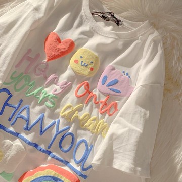 感小泡短袖T恤女夏季薄款新款oversize松潮上衣