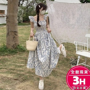 【梨卡】隔日到貨 女裝 洋裝 連身裙 長裙 法式洋裝 度假洋裝 碎花洋裝 氣質 海邊洋裝 BR1907【現貨24H】
