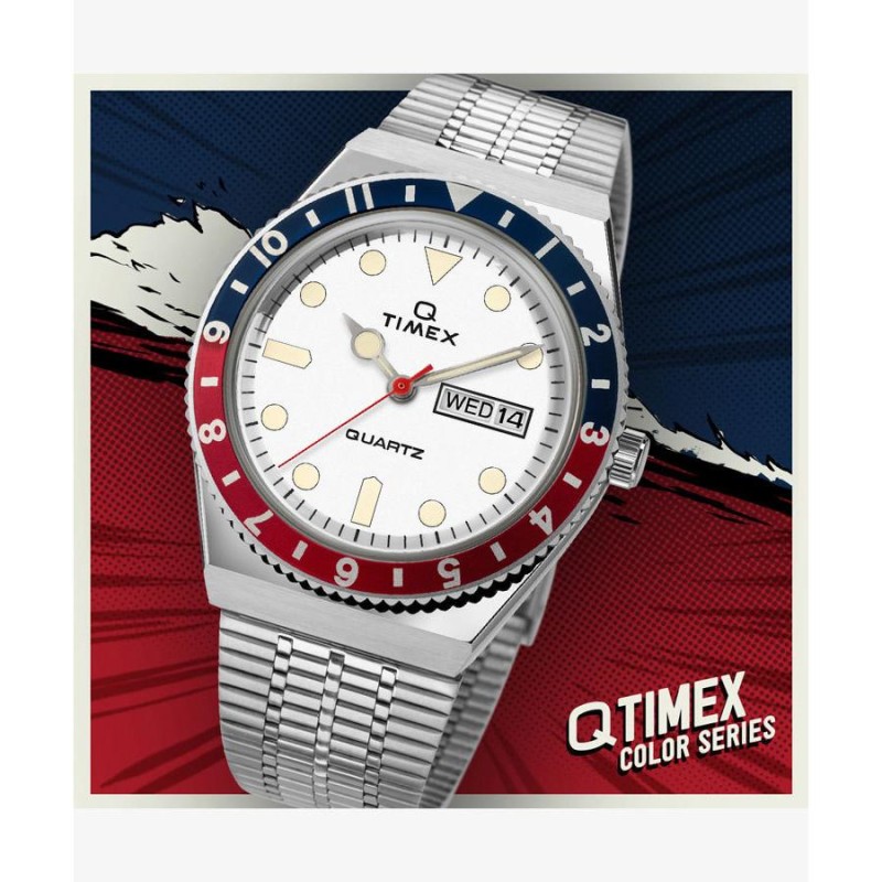 TIMEX Q】大人気ペプシカラー 3連GMT風ベルト交換済み - 時計