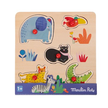 法國 Moulin Roty 木質拼圖-斑紋動物