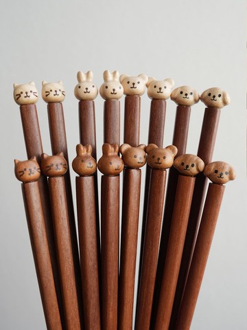 喵有型動物喵咪筷子家用一人一筷高顏值餐具成人兒童可愛木質筷子