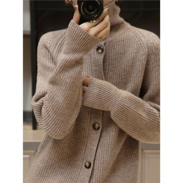 2025年秋新款洋氣顯瘦100%純羊毛針織開衫外套女加厚羊絨毛衣外搭