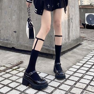 【台灣有貨】實拍 日系Lolita蕾絲花邊綁帶中筒襪女ins個性腿環潮jk甜美少女小腿襪